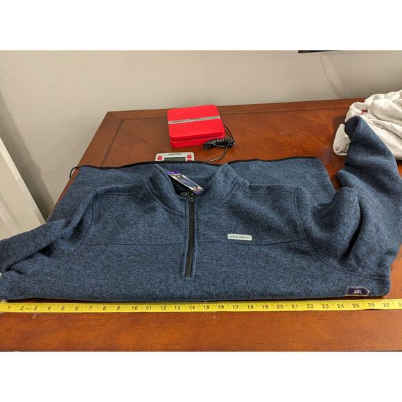 Eddie Bauer Fleece Sweater XXL Heather Navy Classic Fit High Neck 1/4 Zip Staple - Picture 9 of 12